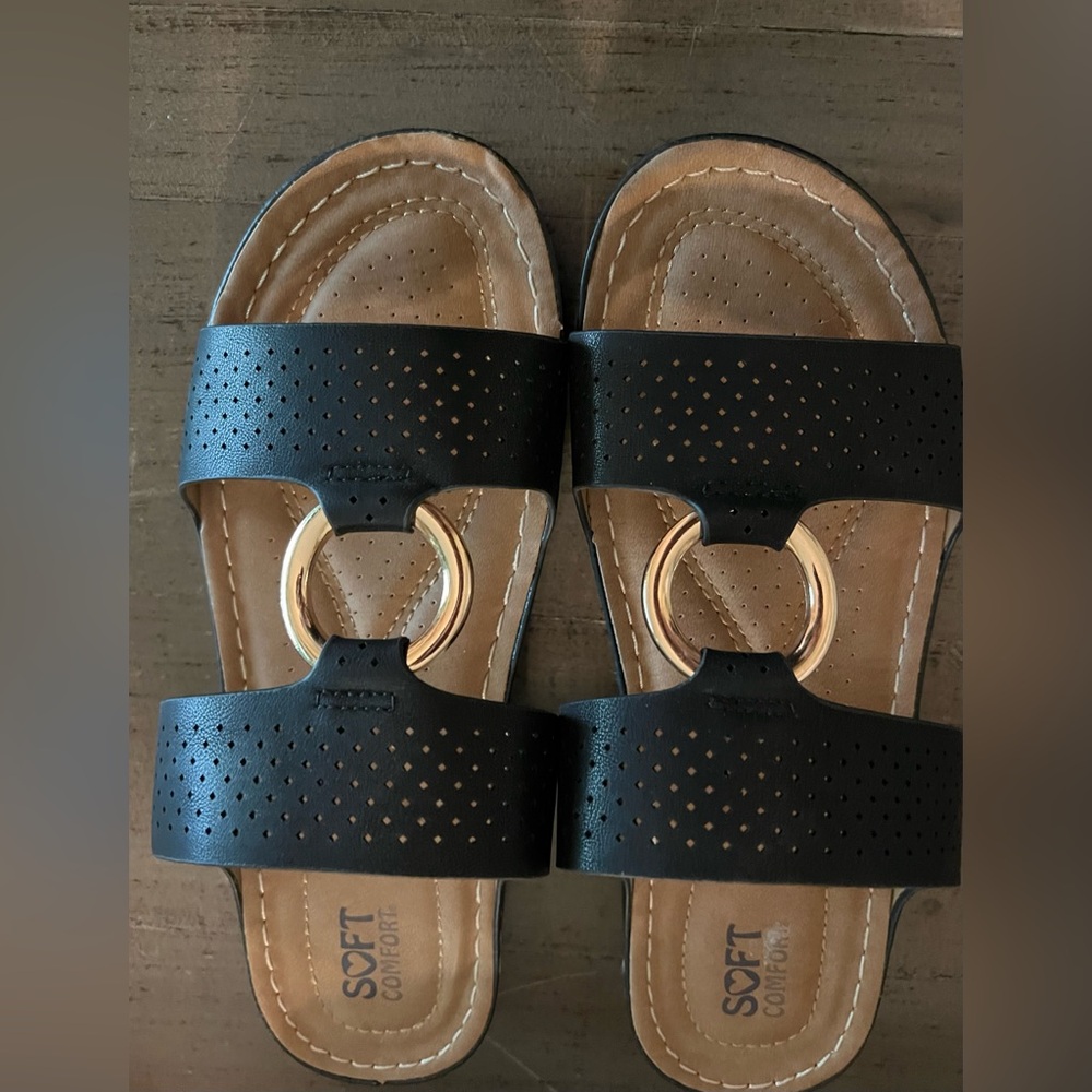 Soft Comfort Black Perforated Women's Sandals